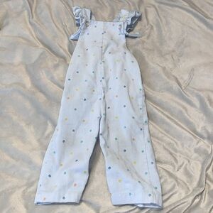 Health-tex Blue micro corduroy colorful pastel polka dot flutter straps overalls